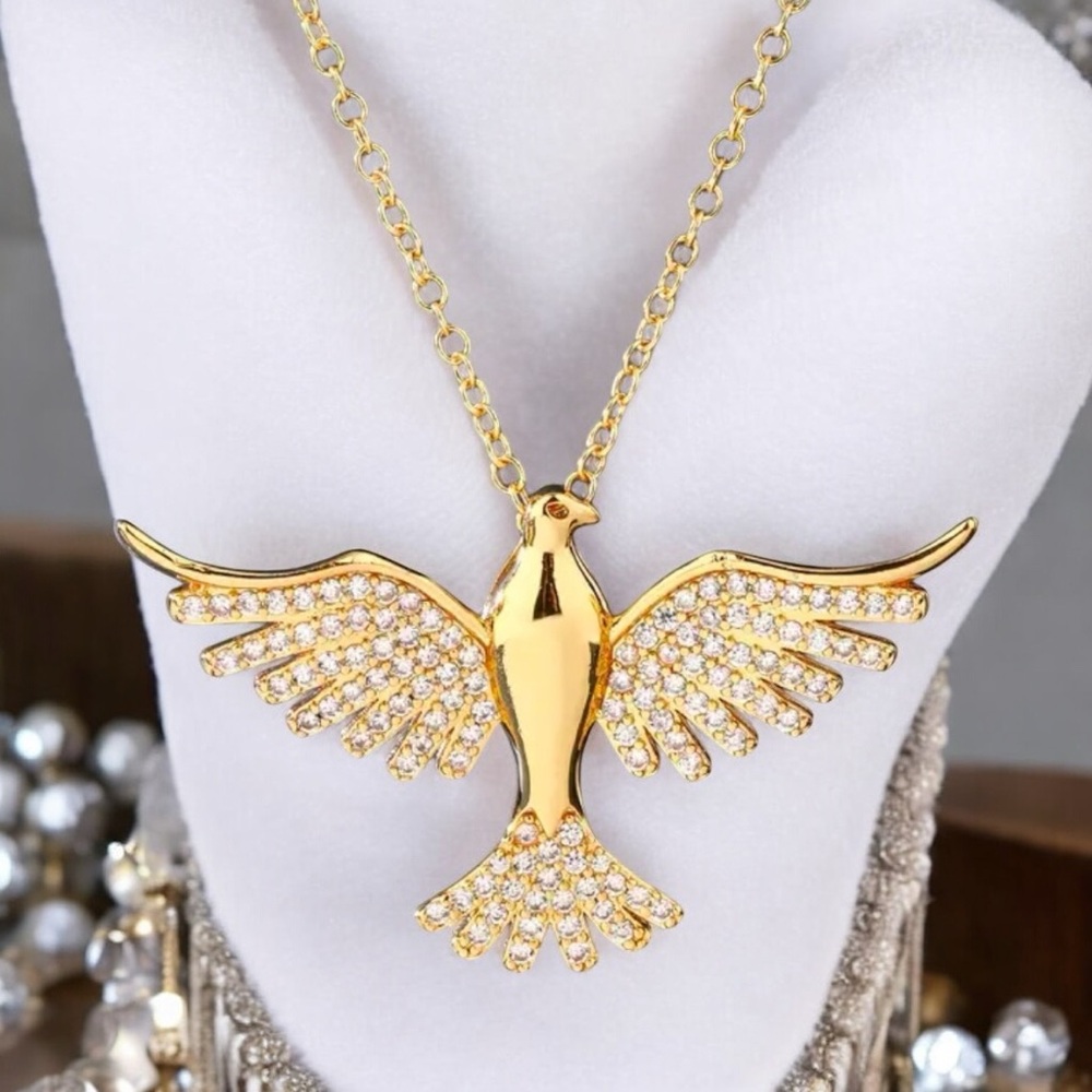 18k Gold Plated Phoenix spreading its wings necklace. New.